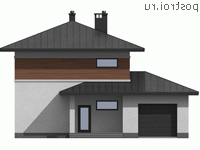 I-144-1P проект двухэтажного дома из газобетона с гаражом размером 13 на 11 - вид спереди I-144-1P проект двухэтажного дома из газобетона с гаражом размером 13 на 11 - вид спереди