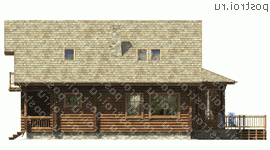 I-153-1D проект одноэтажного деревянного коттеджа из бревна с мансардой размером 8 на 11  - вид слева