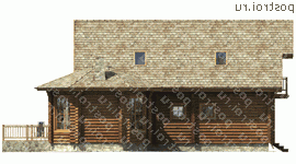 I-153-1D проект одноэтажного деревянного коттеджа из бревна с мансардой размером 8 на 11  - вид справа