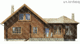 I-153-1D проект одноэтажного деревянного коттеджа из бревна с мансардой размером 8 на 11  - вид сзади