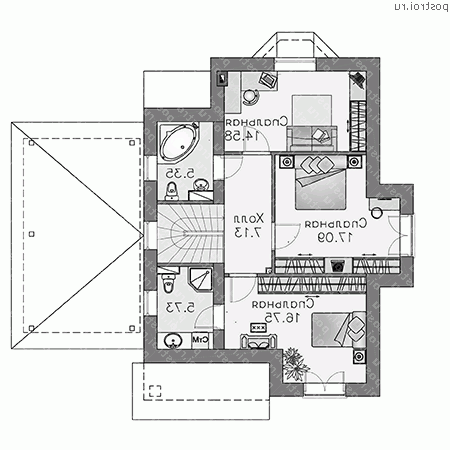 J-155-1P проект двухэтажного дома из газобетона с гаражом размером 11 на 9  - 2-й этаж