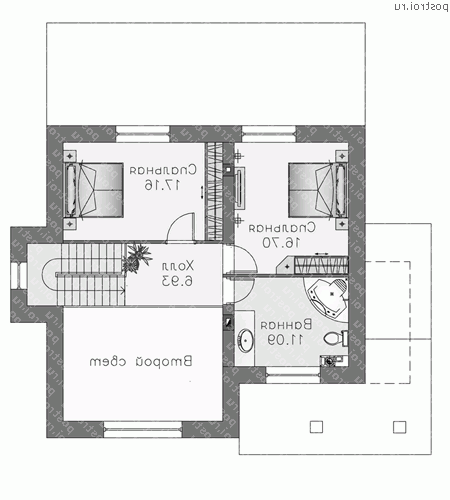 J-170-2P проект двухэтажного коттеджа из пеноблоков размером 13 на 13  - 2-й этаж