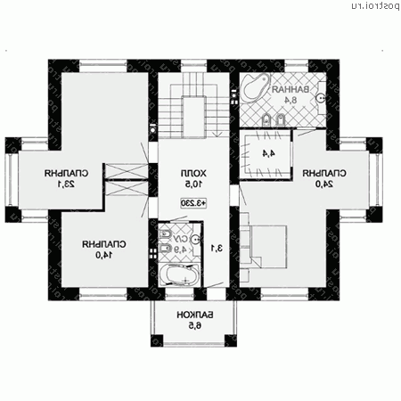 J-200-1P проект двухэтажного дома из пенобетона размером 12 на 16  - 2-й этаж