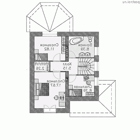 L-115-2P проект двухэтажного коттеджа из пенобетона размером 9 на 8  - 2-й этаж