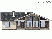 L-120-1P проект одноэтажного коттеджа из пенобетона размером 15 на 12  - вид спереди