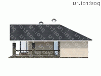 L-120-1P проект одноэтажного коттеджа из пенобетона размером 15 на 12  - вид слева