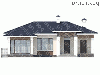 L-127-1P проект одноэтажного коттеджа из газобетона размером 14 на 13  - вид спереди