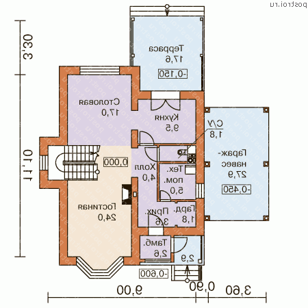 L-144-3P проект двухэтажного коттеджа из пеноблоков с гаражом размером 14 на 13 - 1-й этаж L-144-3P проект двухэтажного коттеджа из пеноблоков с гаражом размером 14 на 13 - 1-й этаж