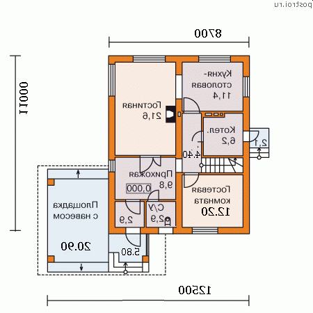 L-149-1P проект двухэтажного дома из газобетона с гаражом размером 11 на 9 - 1-й этаж