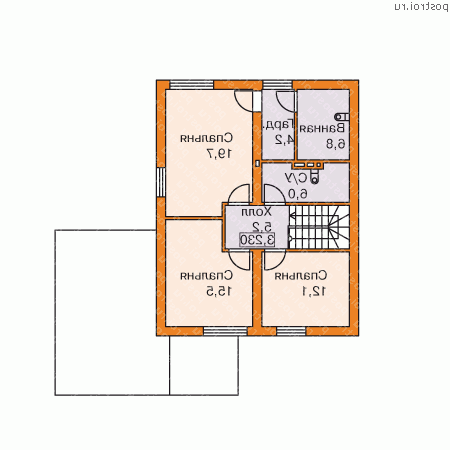 L-149-1P проект двухэтажного дома из газобетона с гаражом размером 11 на 9 - 2-й этаж