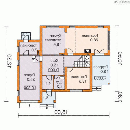 L-177-1P проект двухэтажного дома из пеноблоков с гаражом размером 13 на 16 - 1-й этаж L-177-1P проект двухэтажного дома из пеноблоков с гаражом размером 13 на 16 - 1-й этаж
