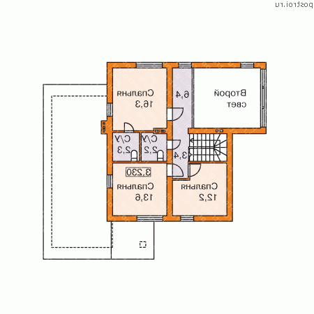 L-177-1P проект двухэтажного дома из пеноблоков с гаражом размером 13 на 16 - 2-й этаж L-177-1P проект двухэтажного дома из пеноблоков с гаражом размером 13 на 16 - 2-й этаж