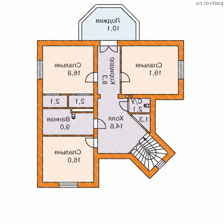 L-204-1K проект двухэтажного дома из кирпича размером 11 на 11 - 2-й этаж