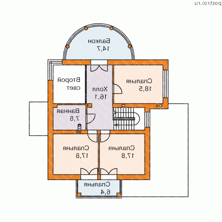 L-206-1P проект двухэтажного дома из пенобетона с гаражом размером 16 на 15 - 2-й этаж L-206-1P проект двухэтажного дома из пенобетона с гаражом размером 16 на 15 - 2-й этаж
