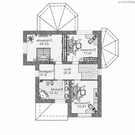 L-219-2P проект двухэтажного коттеджа из пенобетона размером 16 на 11  - 2-й этаж