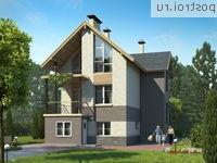 L-221-1P проект двухэтажного коттеджа из газобетона с цоколем и гаражом размером 15 на 9 