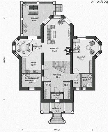 L-244-1P проект двухэтажного дома из газобетона размером 14 на 12 - 1-й этаж