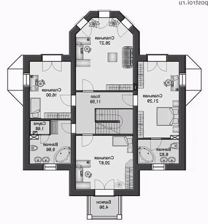 L-244-1P проект двухэтажного дома из газобетона размером 14 на 12 - 2-й этаж