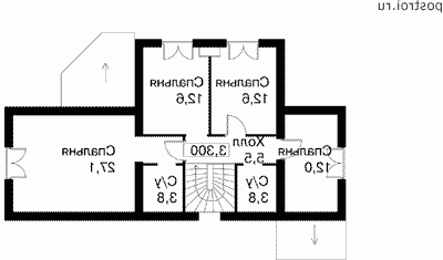 L-249-1P проект двухэтажного дома из газобетона с цоколем размером 8 на 19 - 2-й этаж