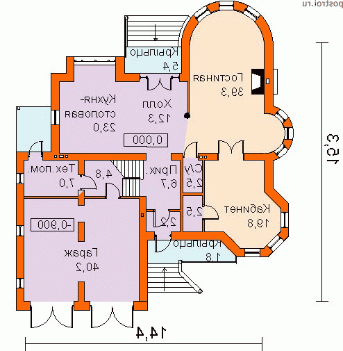 L-265-1P проект двухэтажного дома из пеноблоков с гаражом размером 15 на 14 - 1-й этаж