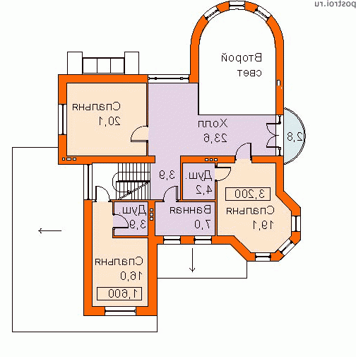 L-265-1P проект двухэтажного дома из пеноблоков с гаражом размером 15 на 14 - 2-й этаж