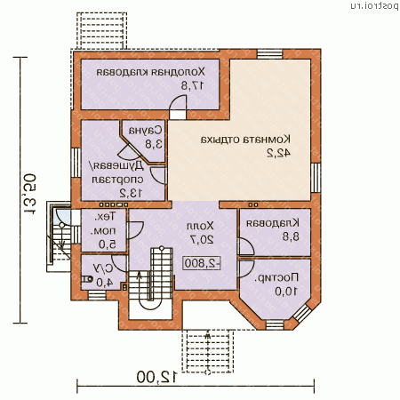 L-334-1P проект двухэтажного дома из пенобетона с цоколем размером 14 на 12  - цоколь