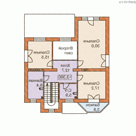 L-334-1P проект двухэтажного дома из пенобетона с цоколем размером 14 на 12  - 2-й этаж