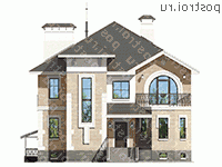 L-334-1P проект двухэтажного дома из пенобетона с цоколем размером 14 на 12  - вид спереди