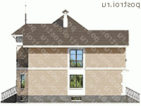 L-334-1P проект двухэтажного дома из пенобетона с цоколем размером 14 на 12  - вид слева