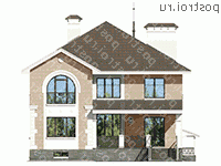 L-334-1P проект двухэтажного дома из пенобетона с цоколем размером 14 на 12  - вид сзади