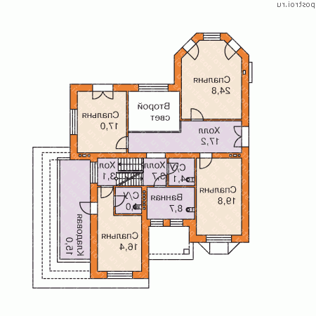 L-414-1P проект двухэтажного дома из газобетона с цоколем и гаражом размером 16 на 14 - 2-й этаж L-414-1P проект двухэтажного дома из газобетона с цоколем и гаражом размером 16 на 14 - 2-й этаж