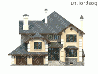 L-414-1P проект двухэтажного дома из газобетона с цоколем и гаражом размером 16 на 14 - вид спереди L-414-1P проект двухэтажного дома из газобетона с цоколем и гаражом размером 16 на 14 - вид спереди