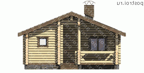 M-052-1D проект одноэтажной деревянной бани из бревна размером 7 на 10  - вид спереди