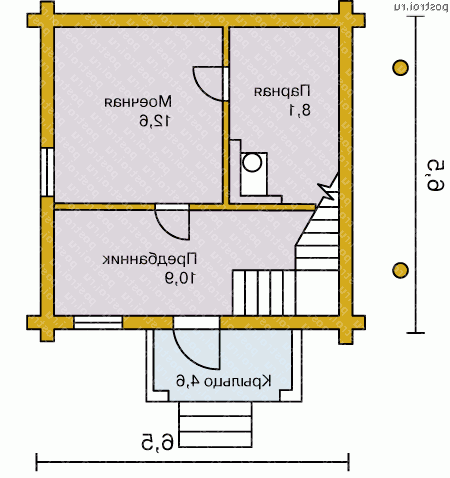 M-062-1D проект одноэтажной деревянной бани из бревна с мансардой размером 7 на 7  - 1-й этаж