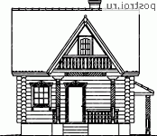 M-062-1D проект одноэтажной деревянной бани из бревна с мансардой размером 7 на 7  - вид спереди