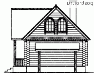M-062-1D проект одноэтажной деревянной бани из бревна с мансардой размером 7 на 7  - вид слева