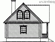 M-062-1D проект одноэтажной деревянной бани из бревна с мансардой размером 7 на 7  - вид справа