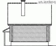 M-062-1D проект одноэтажной деревянной бани из бревна с мансардой размером 7 на 7  - вид сзади