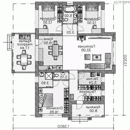 M-128-1P проект одноэтажного коттеджа из газобетона размером 14 на 15 - 1-й этаж