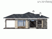 M-128-1P проект одноэтажного коттеджа из газобетона размером 14 на 15 - вид спереди