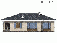 M-128-1P проект одноэтажного коттеджа из газобетона размером 14 на 15 - вид слева