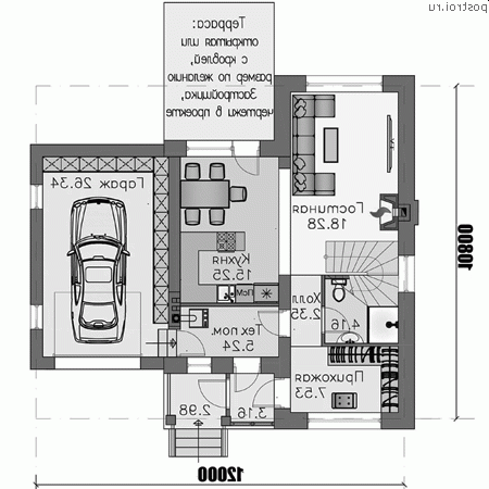 M-136-1P проект двухэтажного дома из газобетона с гаражом размером 12 на 11 - 1-й этаж