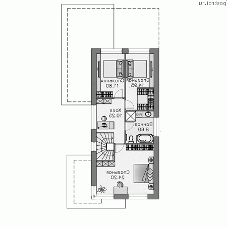 M-141-2P проект двухэтажного дома из газобетона размером 14 на 6 - 2-й этаж