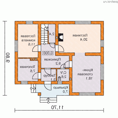 M-153-1P проект одноэтажного коттеджа из пеноблоков с мансардой размером 10 на 12 - 1-й этаж M-153-1P проект одноэтажного коттеджа из пеноблоков с мансардой размером 10 на 12 - 1-й этаж