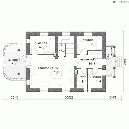 M-173-1P проект двухэтажного дома из пеноблоков размером 9 на 12  - 1-й этаж
