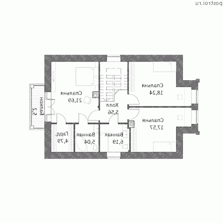 M-173-1P проект двухэтажного дома из пеноблоков размером 9 на 12  - 2-й этаж