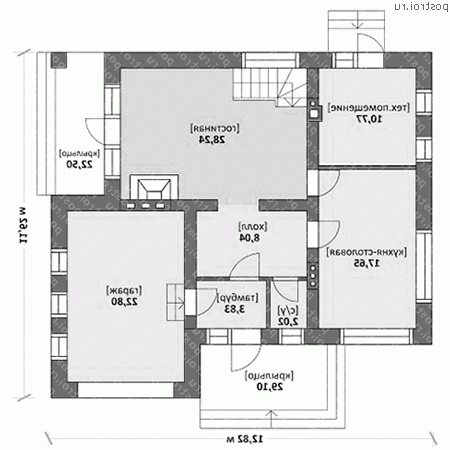 M-184-1P проект двухэтажного дома из пеноблоков с гаражом размером 11 на 12  - 1-й этаж