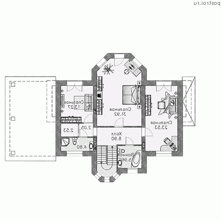 M-204-2K проект двухэтажного коттеджа из кирпича с гаражом размером 10 на 18  - 2-й этаж