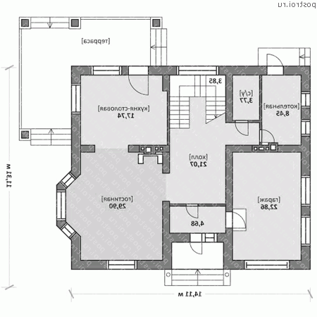 M-220-1P проект двухэтажного коттеджа из газобетона с гаражом размером 10 на 12 - 1-й этаж M-220-1P проект двухэтажного коттеджа из газобетона с гаражом размером 10 на 12 - 1-й этаж