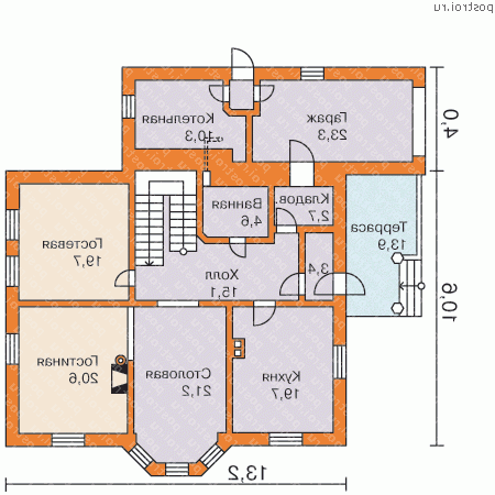 M-262-1P проект двухэтажного коттеджа из пенобетона с мансардой и гаражом размером 15 на 13  - 1-й этаж